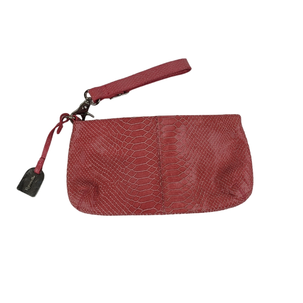 Tignanello pink leather snake print clutch wristlet
